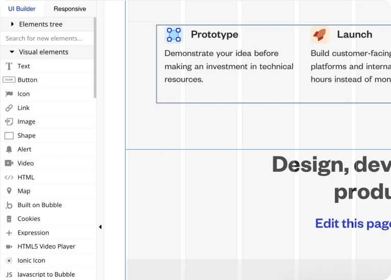 a screenshot of Bubble.io’s UI builder webpage
