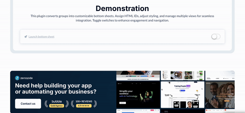 Group → Mobile Menu / Sheet Plugin | Bubble